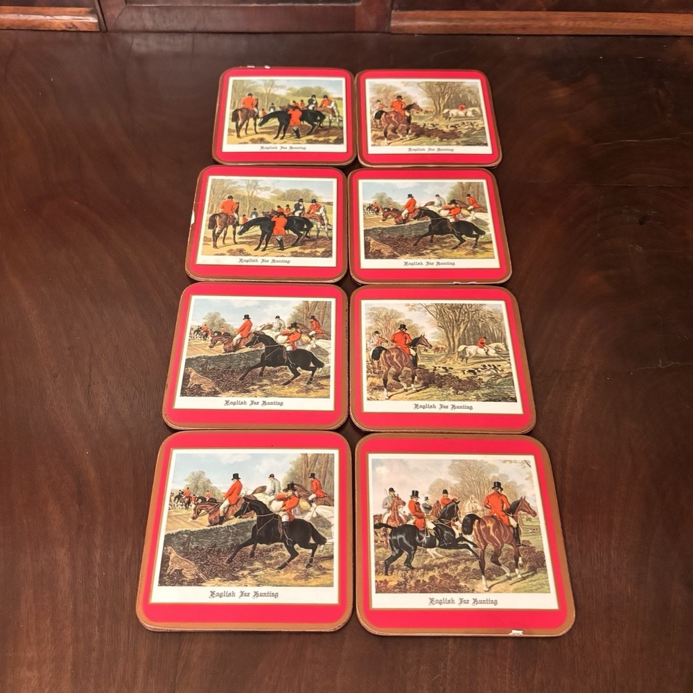 Vintage Pimpernel English Fox Hunting Cork Back Coasters‎ Set of 8 England